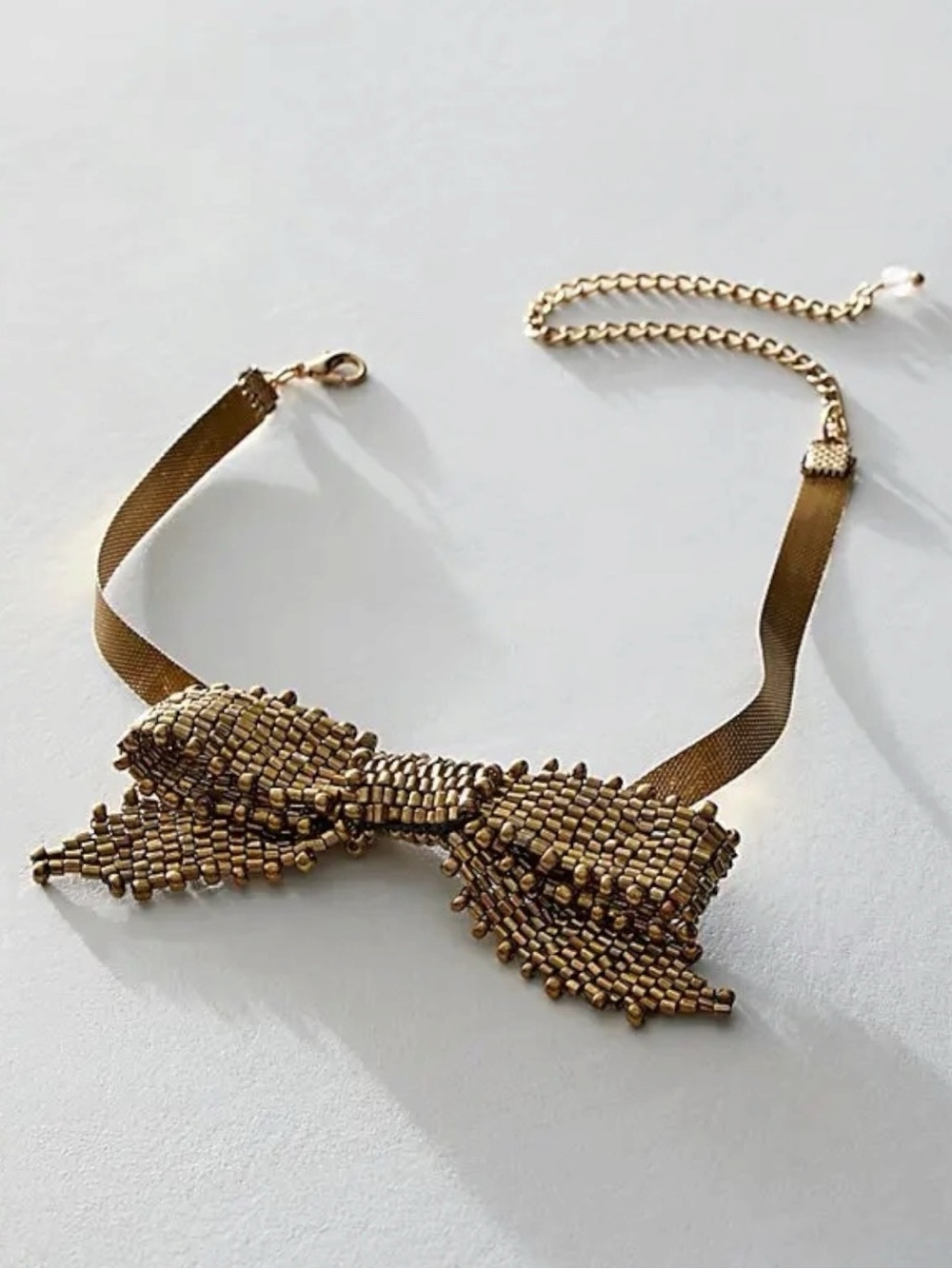 Free People Backstage Pass Bow Choker in Brown Bronze NWT Beaded Coquette Glam